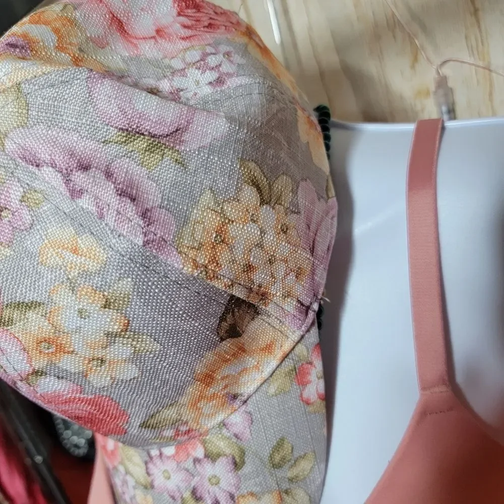 Floral Printed Baseball Cap - Pink & Cream